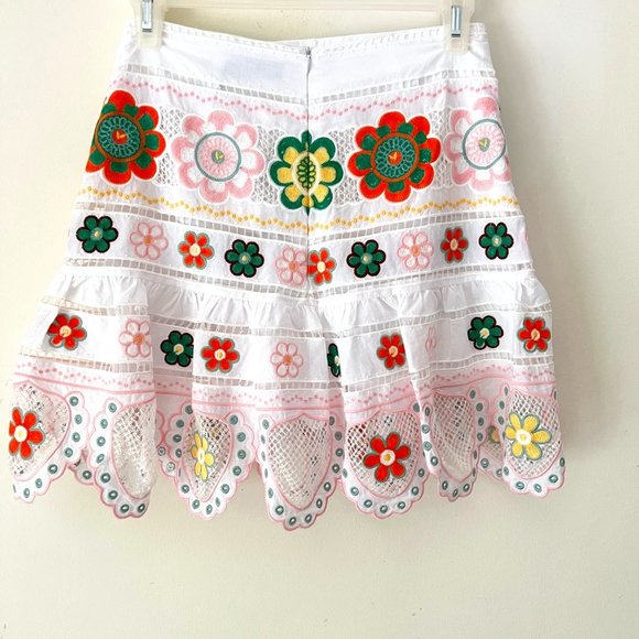ZARA Embroidered Cotton Floral Tiered Mini Skirt, Skort- Size XS - Picture 11 of 14